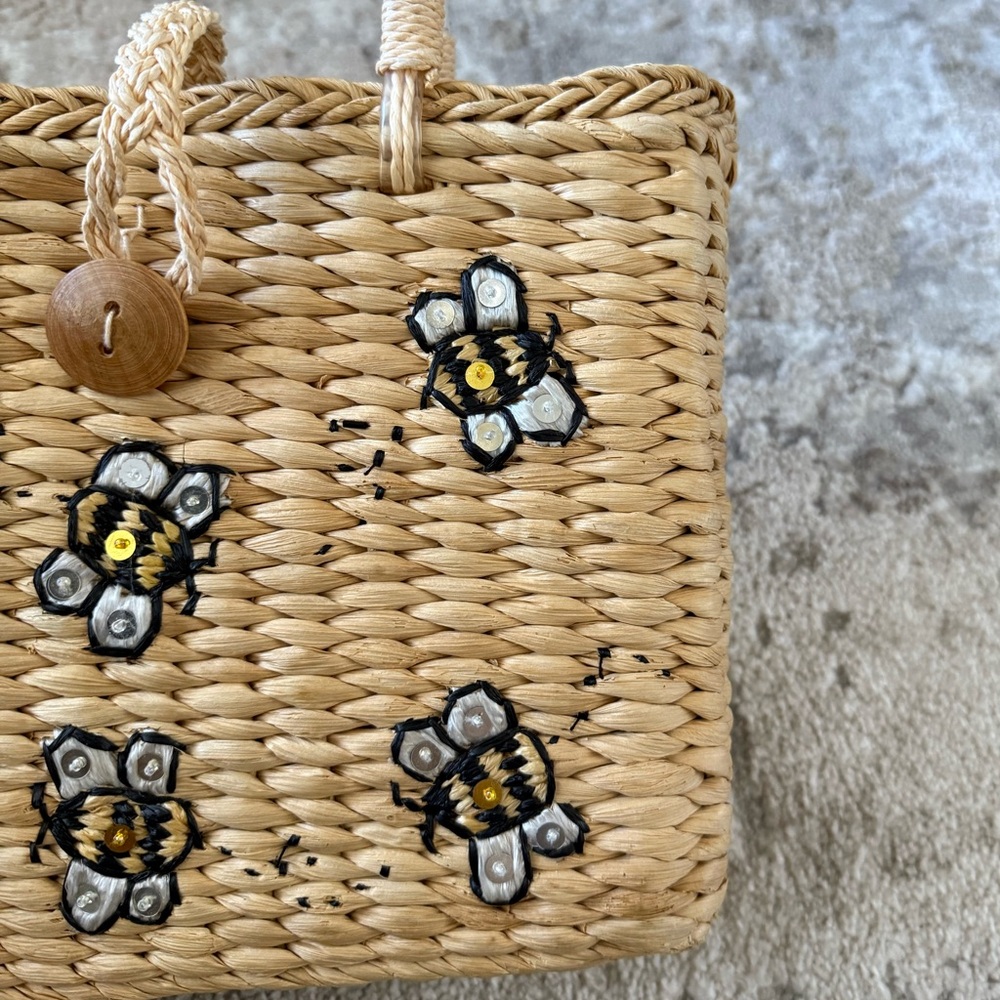 Anthropologie Bumble Bee Straw Handbag - Picture 2 of 6